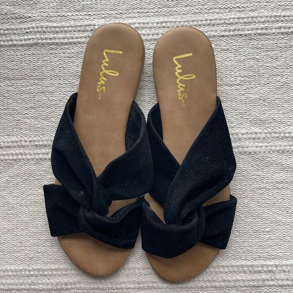 Lulus  Santana Black Suede Slide Sandals, Size 10 - Picture 2 of 5